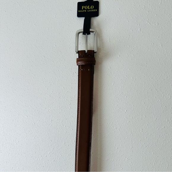 New Polo Ralph Lauren Suffield Brown Leather Single prong metal buckle Belt - Picture 7 of 8